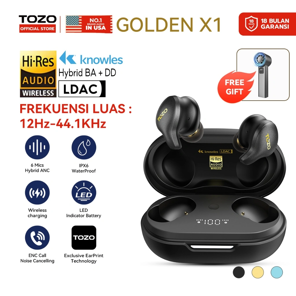 (knowles BA) TOZO Golden X1 LDAC Hi-Res Audio Wireless TWS  Knowles Armature Driver and Dynamic Driver with Crossover Wireless Charging ANC -42dB IPX6 Waterproof Noise Cancellation Flagship Wireless Earbuds