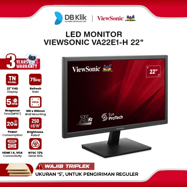 VIEWSONIC VA22E1-H LED Monitor 22" TN FHD 75Hz HDMI VGA