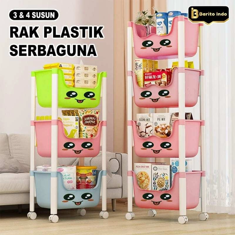 BARITOINDO Rak Troli Roda Susun Penyimpanan Terbuka Mainan Anak Toy Storage Desk Serbaguna - F03/F04