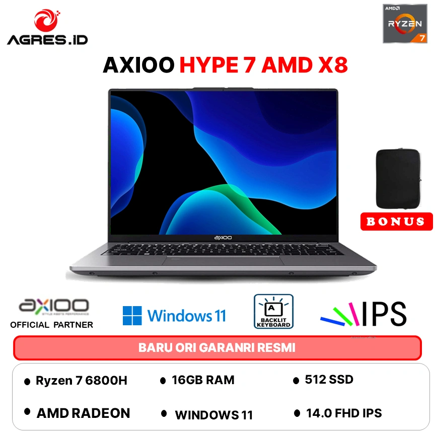 AXIOO HYPE 7 AMD X8 RYZEN 7 6800H 16GB 512GB W11 14.0FHD IPS BLIT HDMI GRY