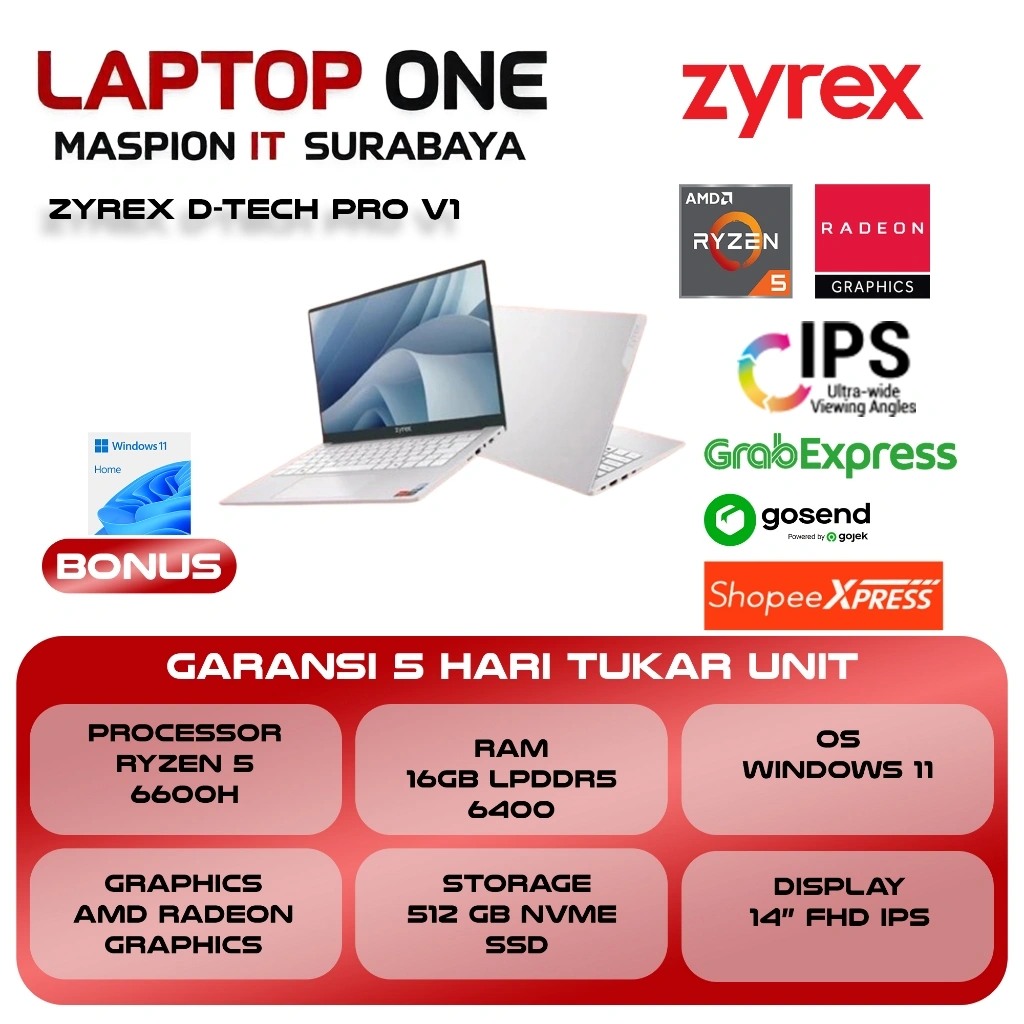 ZYREX D-TECH PRO V1 RYZEN 5 6600H 16GB 512GB W11 14.0FHD IPS BLIT LAN 1Y