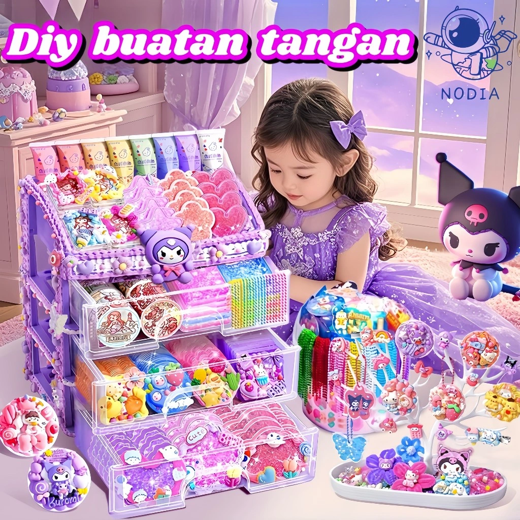NODIA DIY 3D Gantungan Kunci Kuka Set Stiker Murah Mainan Deco Cream Kotak Ungu Kuka Keychain Set