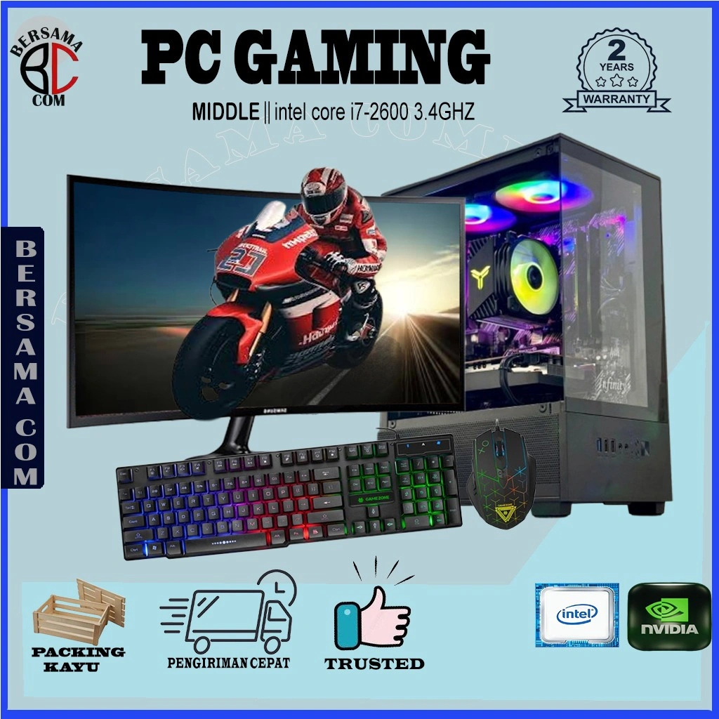 PC gaming i7 Ram 16 gb ssd 240 gb monitor 24 Curved Samsung  siap pakai