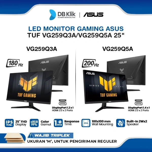 ASUS TUF VG259Q3A 180Hz / VG259Q5A 200Hz Monitor Gaming 25" IPS FHD 1ms AMD FreeSync Built in Speaker HDMI DP