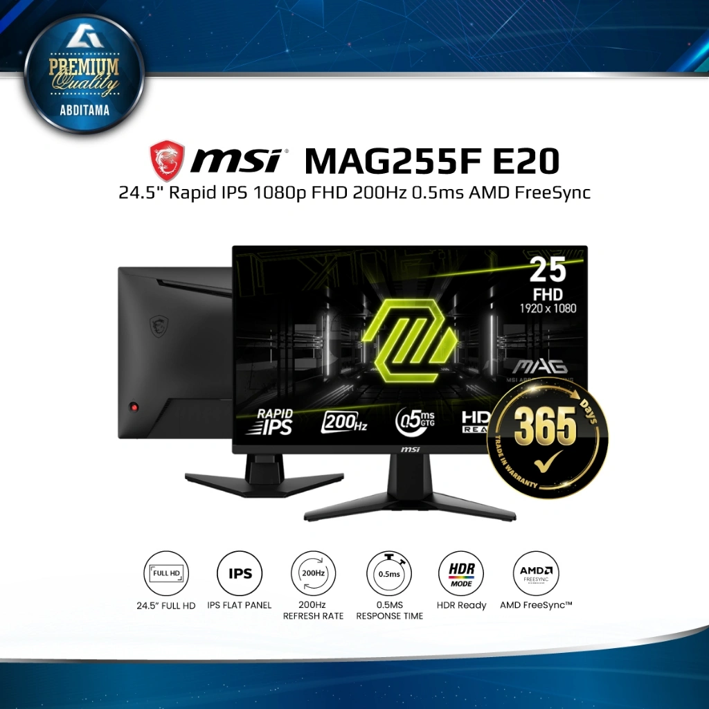 MSI MAG255F E20 24.5 Rapid IPS FHD 200Hz 0.5ms HDMI2.0bx2 DP1.2a FreeSync VESA