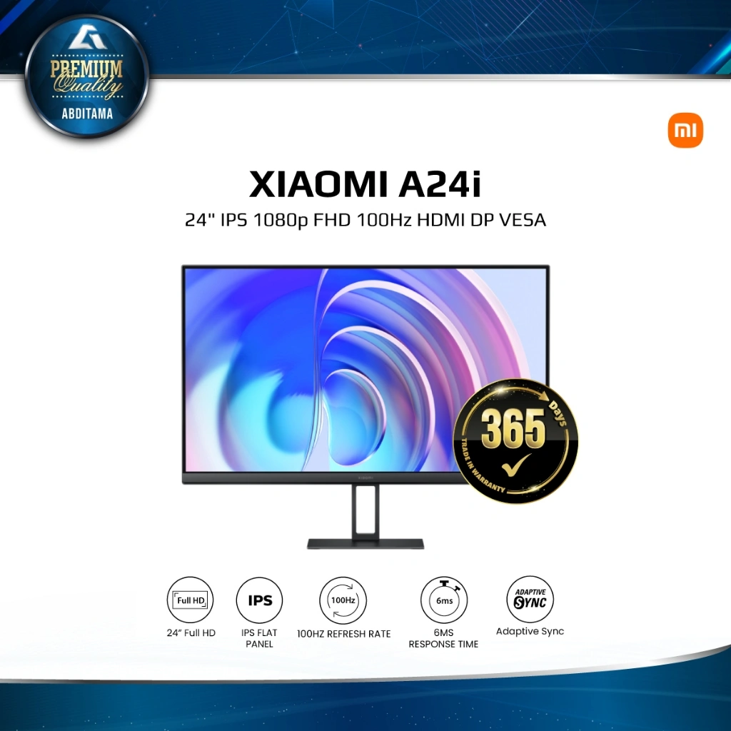 Monitor LED Xiaomi A24i 24" IPS 1080p FHD 100Hz HDMI DP Bodi Ultratipis Kalibrasi Pabrik VESA