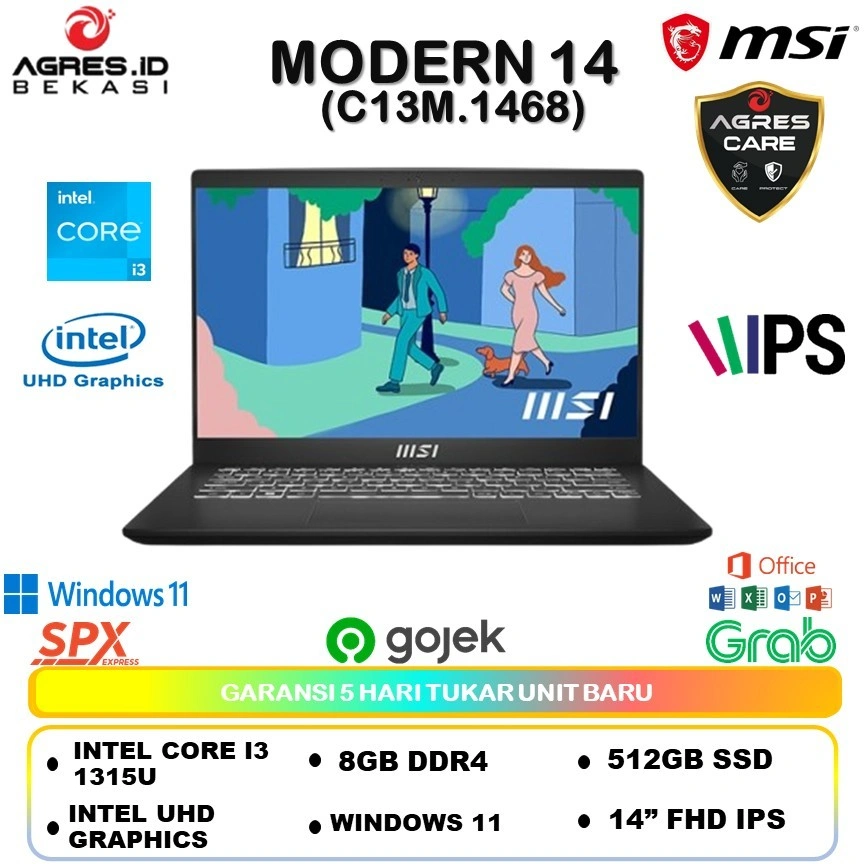Laptop Msi Modern 14 (C13M 1468) Intel core i3 1315 / 8gb+512gb | windows11 free office |14" fhd ips