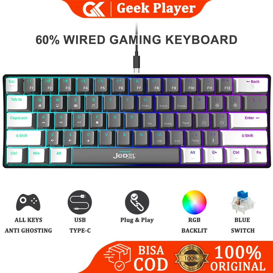 [COD]Mechanical Gaming Keyboard Wired RGB Light 61 Keys PBT Keycap Blue switch keyboard60%mechanical