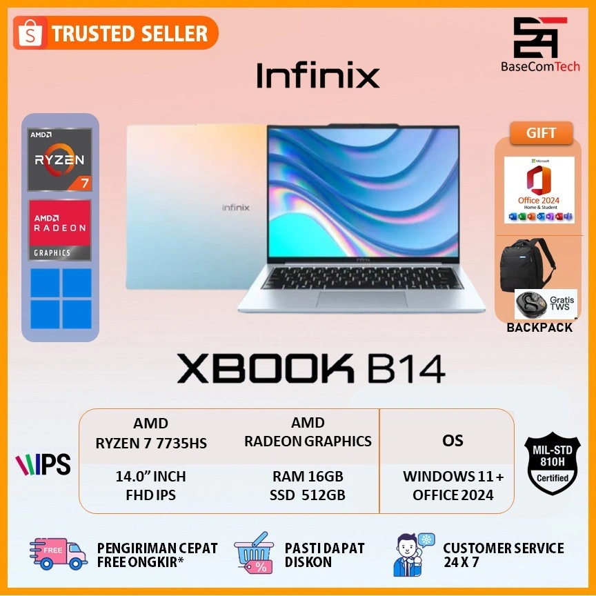 Infinix Xbook B14 Ryzen 7 7735HS 16GB 512GB W11 14.0WUXGA IPS | Laptop Baru!