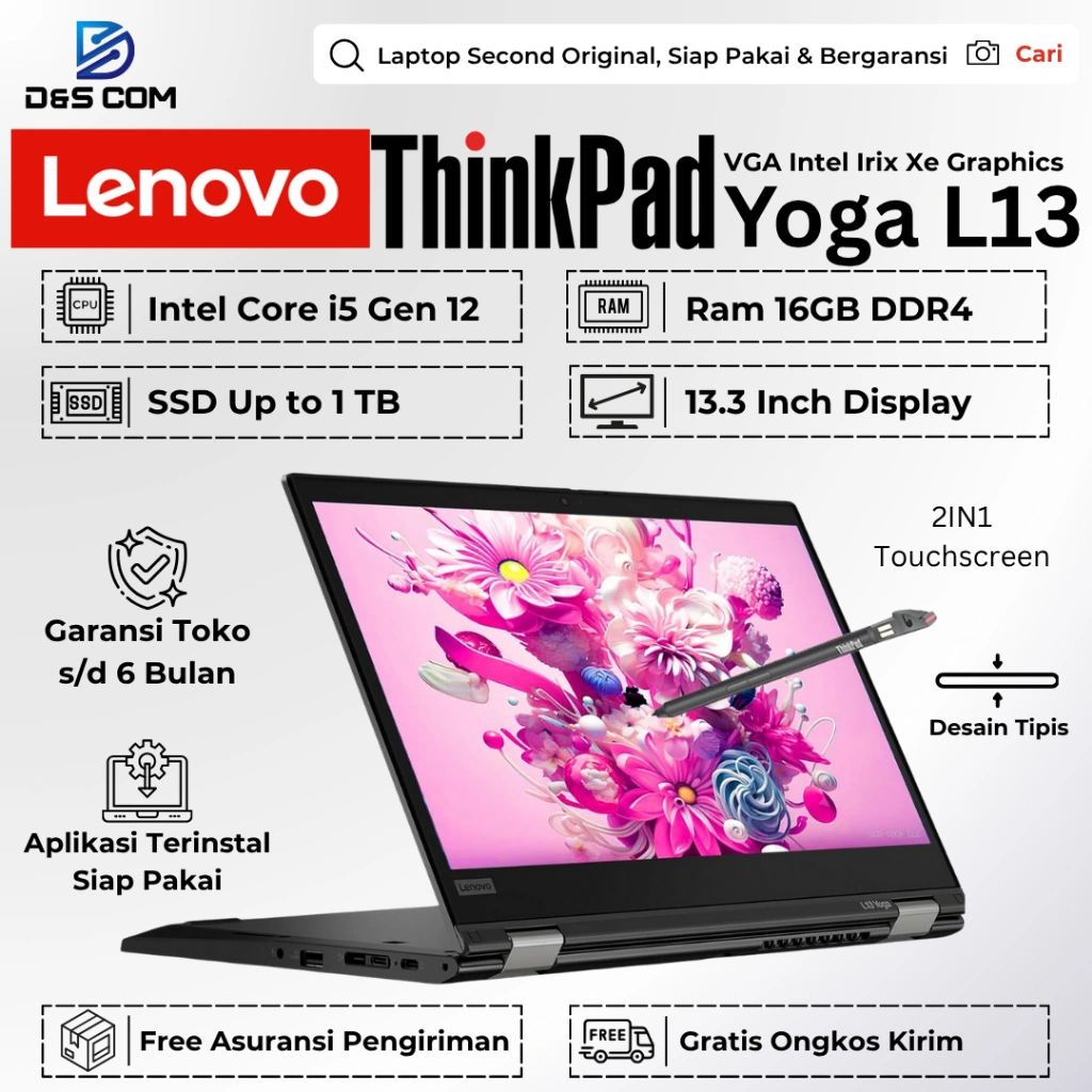 Lenovo Thinkpad Yoga L13 i5 Gen 10 / 11 / 12 16GB 512GB - Laptop Second Bergaransi Original