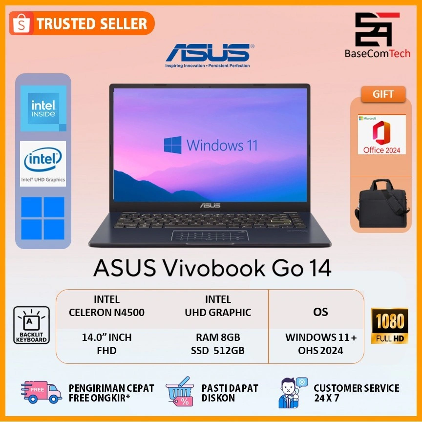 ASUS Vivobook GO 14 Intel N4500 RAM 8GB/512GB SSD 14.0 inch FHD Windows + OHS 2024 | E410KA