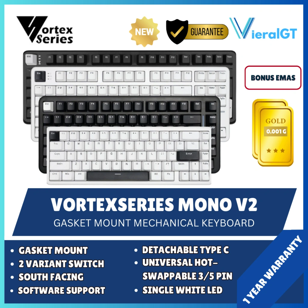 Vortexseries Mono V2 Mechanical Keyboard Gasket Mount Hotswappable 65% 75% TKL Fullsize Keyboard Gaming