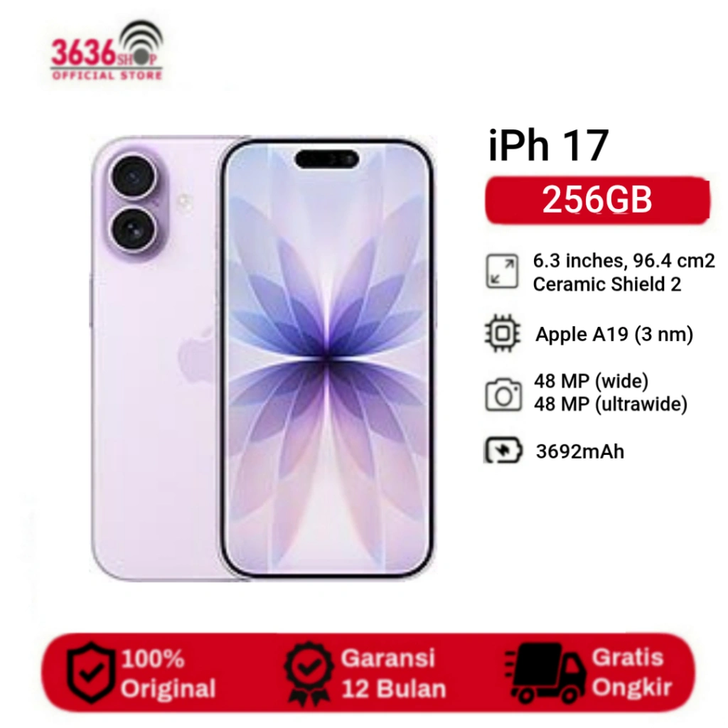 iPhone 17 [256GB] Super Retina XDR OLED 6.3 inci - Chipset A19 - 48MP - 3692mAh (RESMI)