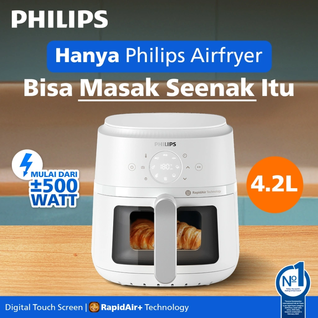 Airfryer PHILIPS Mulai dari 500 Watt, Air Fryer 4.2 L. Rapid Air Technology, Hanya air fryer philips bisa masak seenak itu, air fryer low watt, Philips airfryer putih NA221/10 air fryer terbaik, air fryer Philips