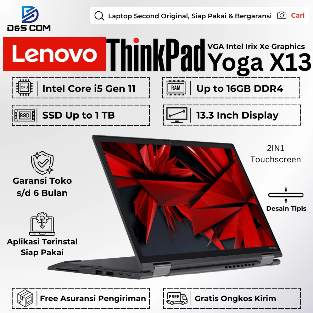 Lenovo Thinkpad Yoga X13 G3 i5 Gen 12 | X13 i7 Gen 10 16GB 512GB Laptop Second Bergaransi Siap Pakai