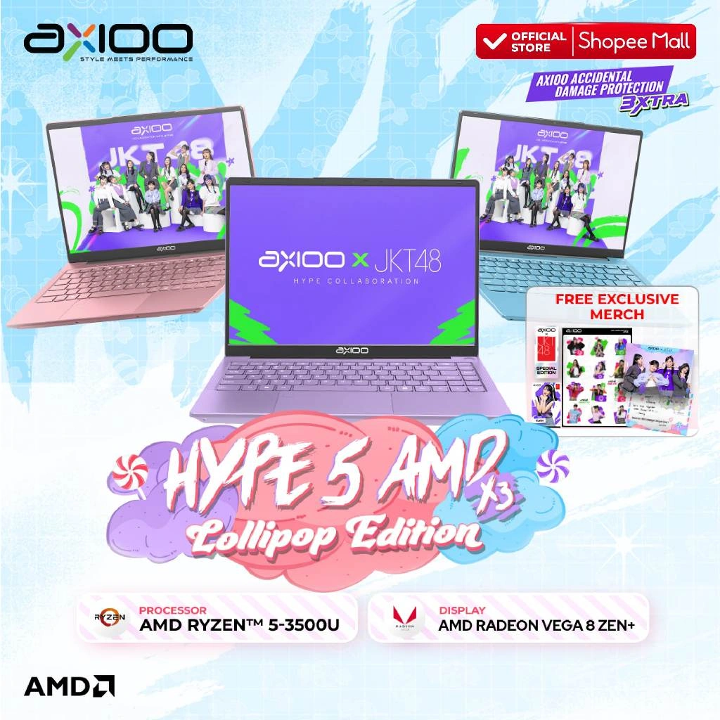 Axioo Laptop Hype 5 AMD X3 Lollipop Edition Ryzen 5-3500U/8GB/256GB/FHD IPS - Windows 11