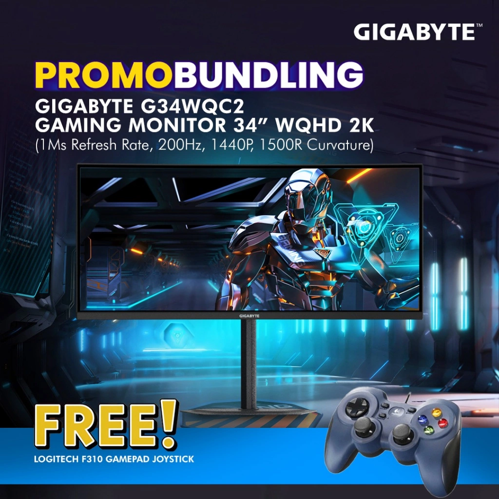 GIGABYTE ULTRAWIDE GAMING MONITOR CURVED 34 INCH G34WQC2 VA 1500R WQHD 2K 1440P 1MS 200HZ HDR400 TILT 3Y