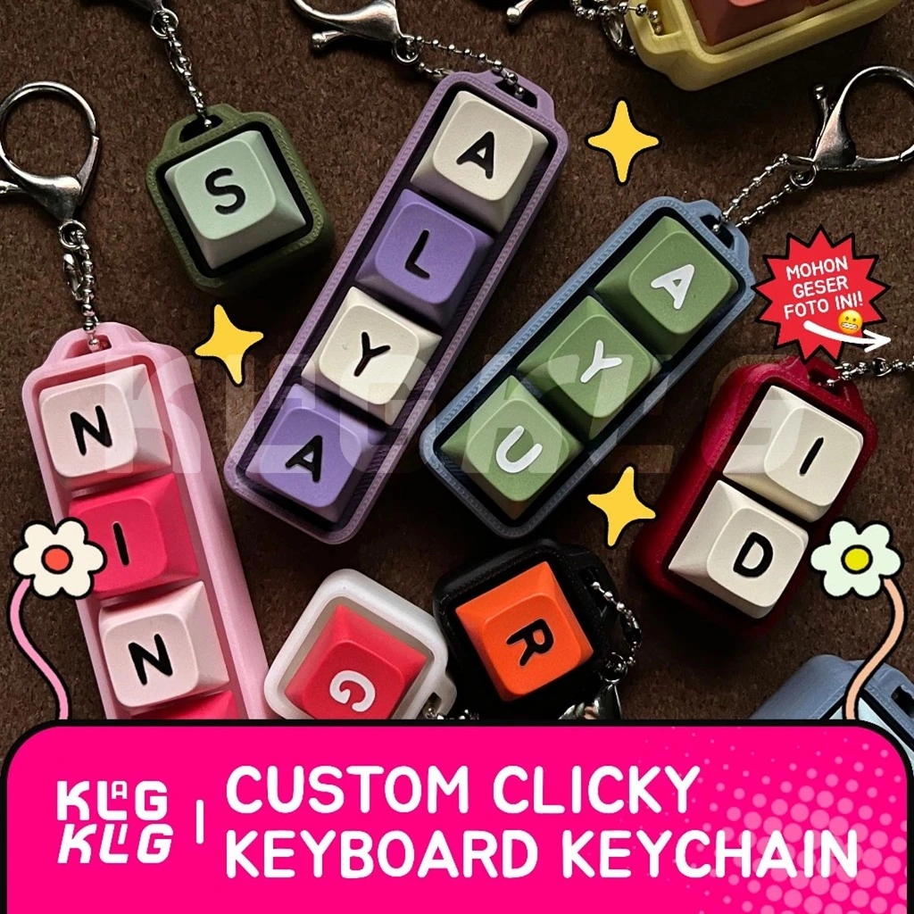 Keychain Keyboard Custom | Mechanical Switch Fidget Keycaps | Gantungan Kunci Keyboard