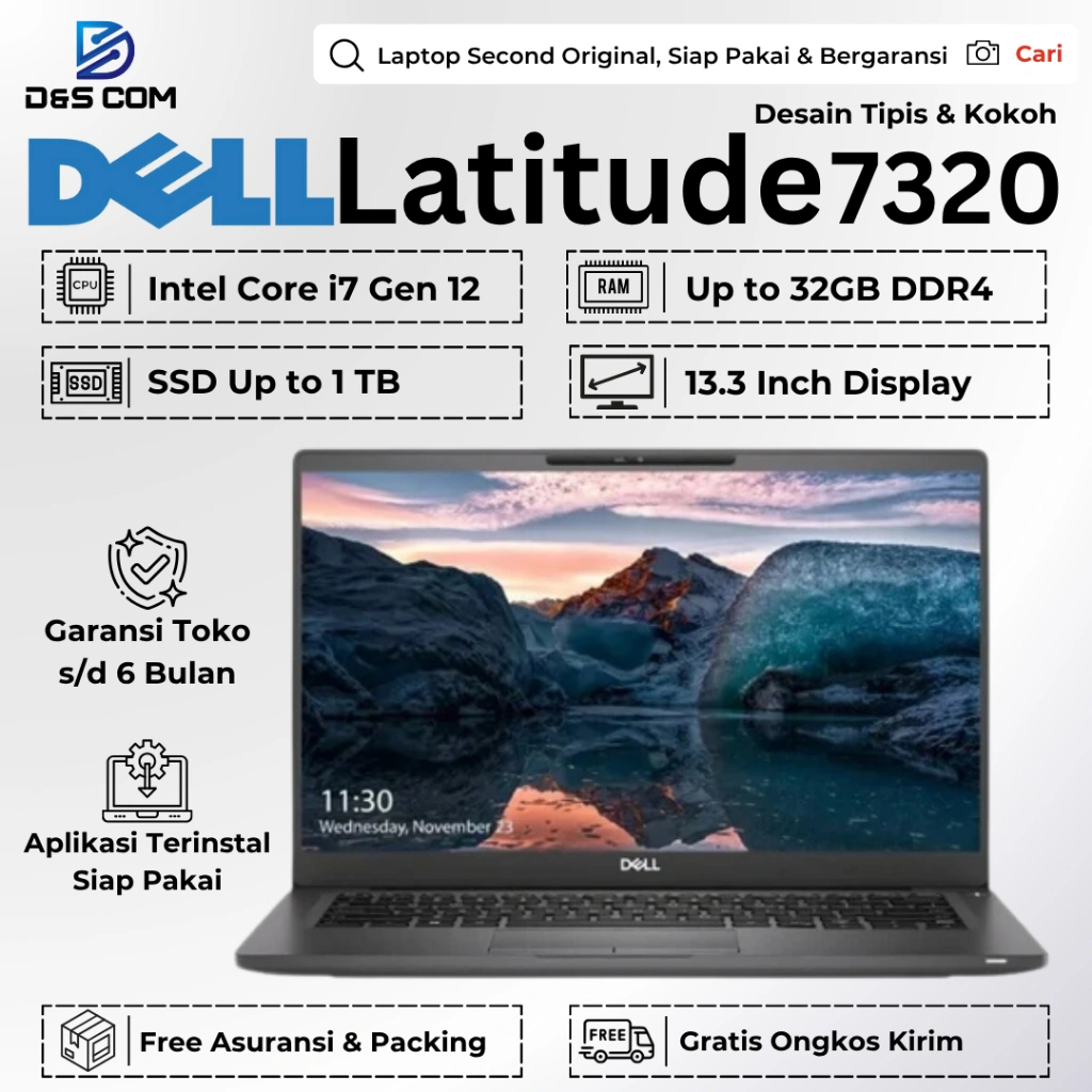 Dell Latitude 7300 7320 i5 Gen 8 8GB SSD 512GBGB Laptop Second Original Bergaransi