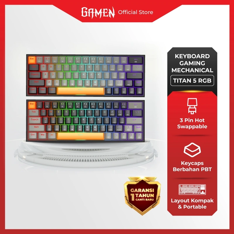 GAMEN Titan 5 Keyboard Gaming Mechanical 60% Layout RGB Full Light Hot-Swappable Ergonomic Design Mini Keyboard Mechanical Gaming Original