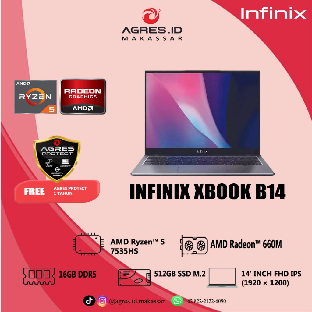INFINIX XBOOK B14 RYZEN 5 7535HS 16GB 512GB W11 14. 0WUXGA IPS SILVER