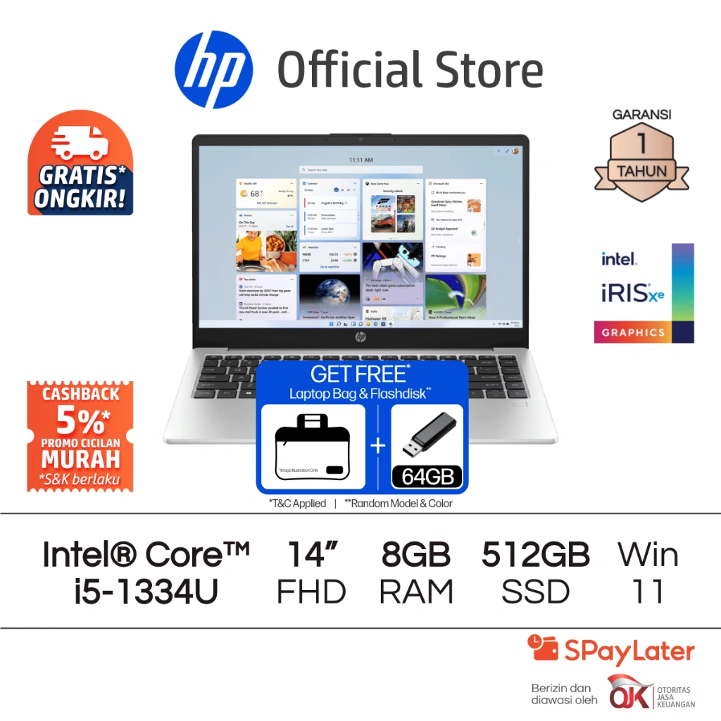 Laptop HP 240 Intel Core i5 8GB RAM 512GB SSD Silver Free Windows 11 Home 14 Inch Garansi 1 Tahun Promo Murah Gratis Ongkir Official Non Second