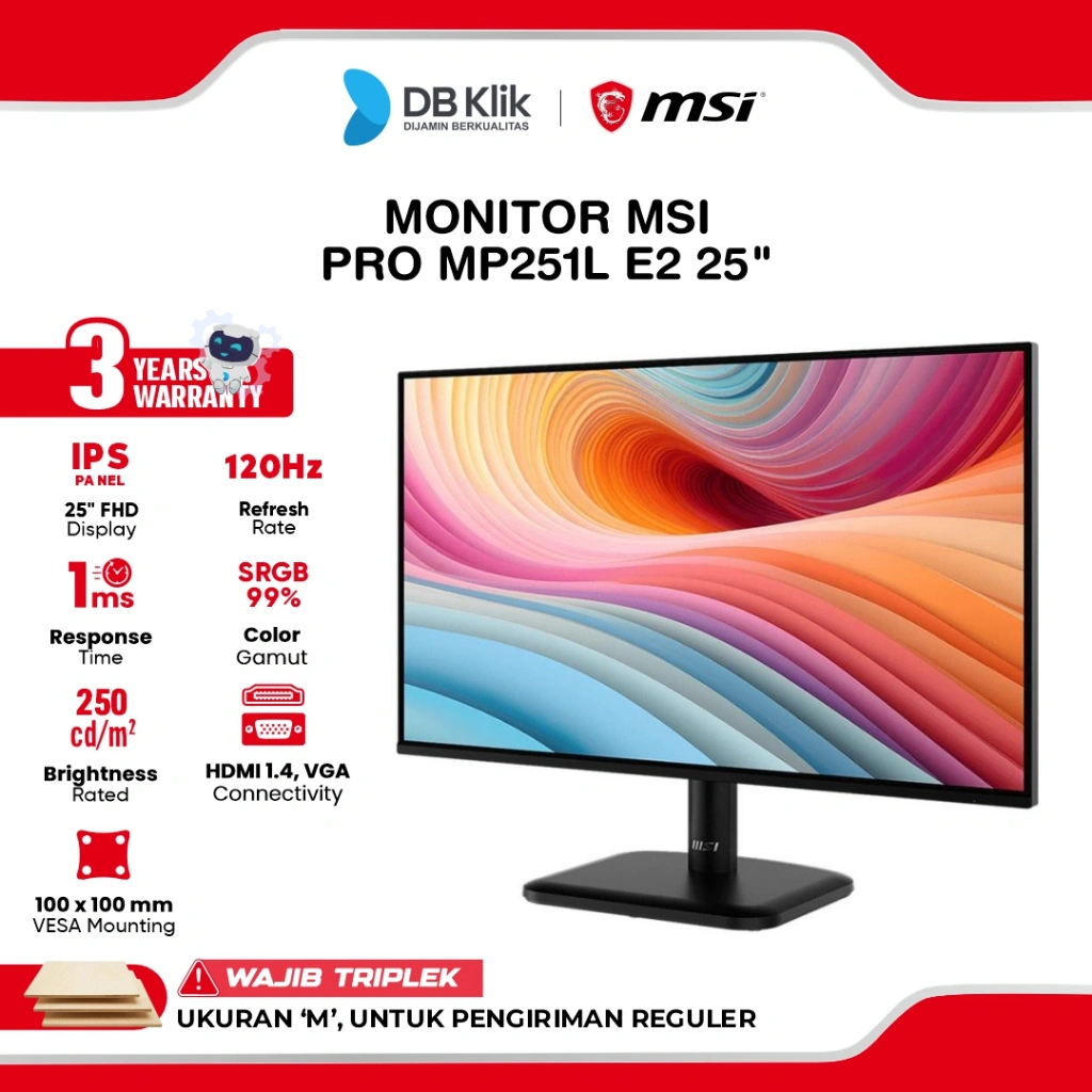 MSI PRO LED Monitor MP251L E2 25" IPS FHD 120Hz 1ms Adaptive Sync HDMI VGA