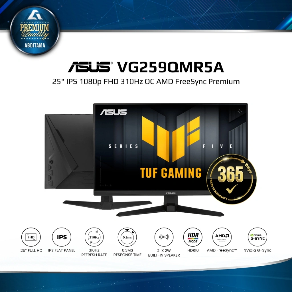 ASUS VG259QMR5A 24.5" IPS FHD 1080p 310Hz 0.3ms 99% sRGB HDMI2.0x2 DP1.4x1 Speaker Adaptive Sync