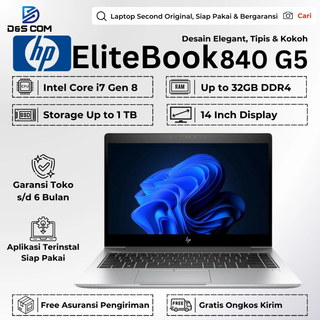 HP Elitebook 840 830 440 G5 / G6 / G8 Core i7 Gen 11 16GB SSD 512GB Laptop Second Bergaransi Siap Pakai