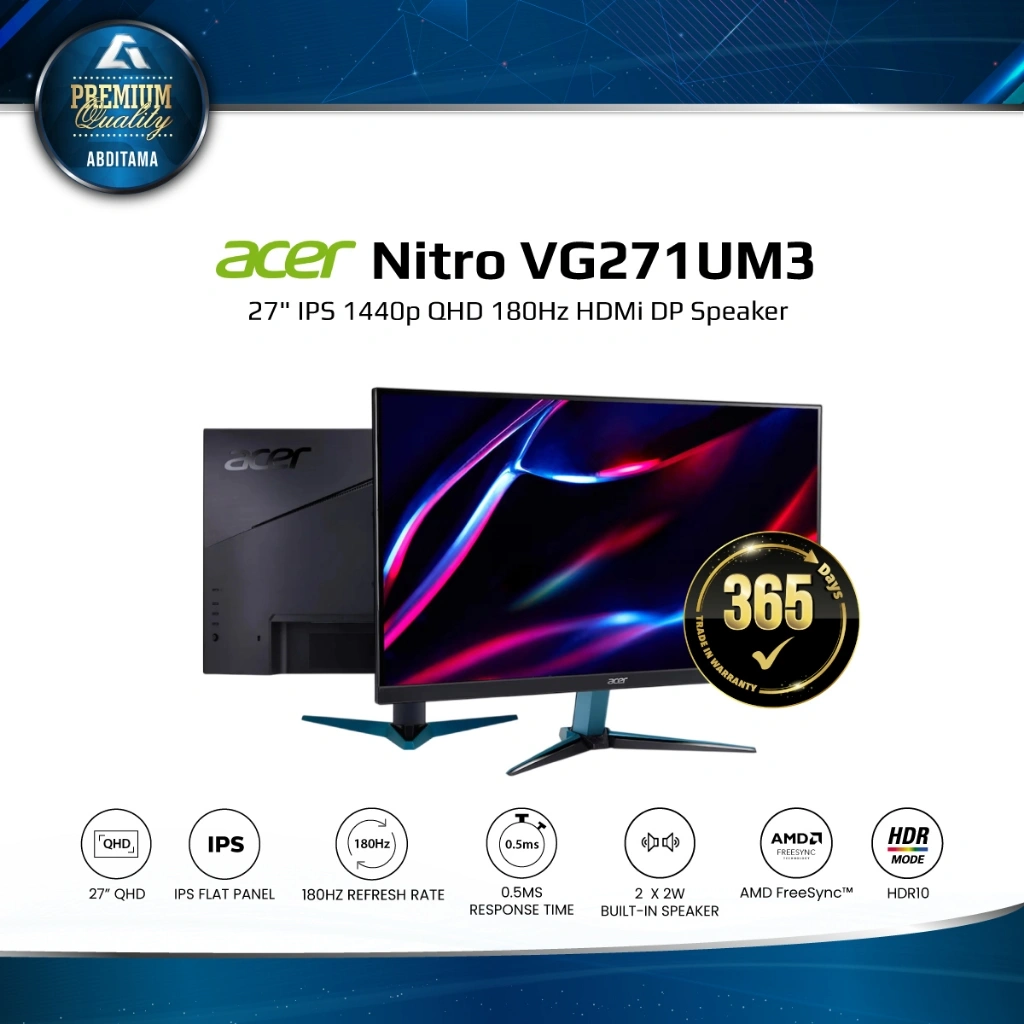 ACER Nitro  VG271UM3 XV271UM3 VG272UW2 27" IPS QHD 1440p 180Hz 240Hz 0.5ms HDMI DP Gaming Monitor