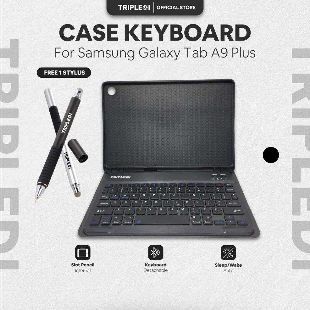 TRIPLEDI Case Samsung Galaxy Tab A9 Plus 11 inch 2023 SM-X210 SM-X215 SM-X216 Keyboard Flip Magnetic Casing Rubber Free Stylus Pen Wireless Bluetooth Book Cover Folio PU Leather Sarung Pelindung Tablet