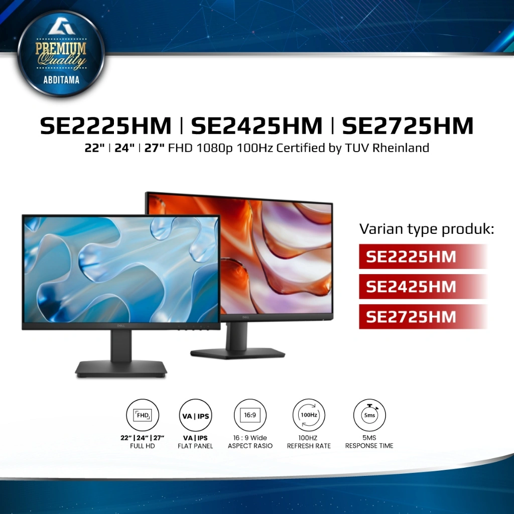 DELL SE2225HM 22" VA SE2425HM 24" IPS SE2725HM 27" IPS FHD 1080p 100Hz 5ms 99% sRGB VGAx1 HDMI1.4x1