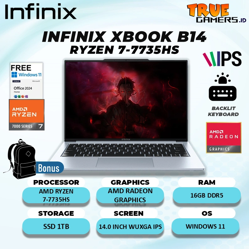 Laptop Infinix XBOOK B14 Ryzen 7-7735HS RAM 16GB SSD 1TB Windows 11 + Office Home 14.0inch Wuxga IPS