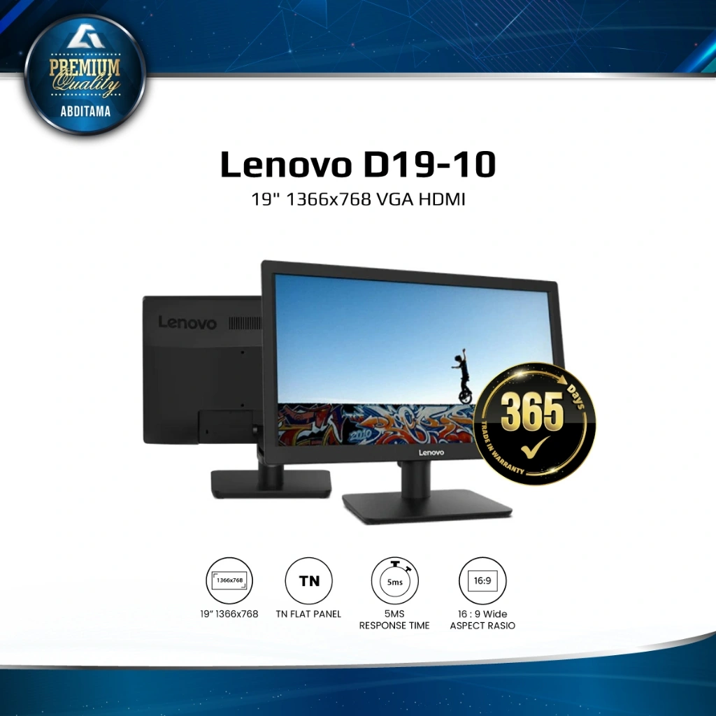 Monitor LED Lenovo D19 D1910 D19-10 19" 1366x768 VGA HDMI