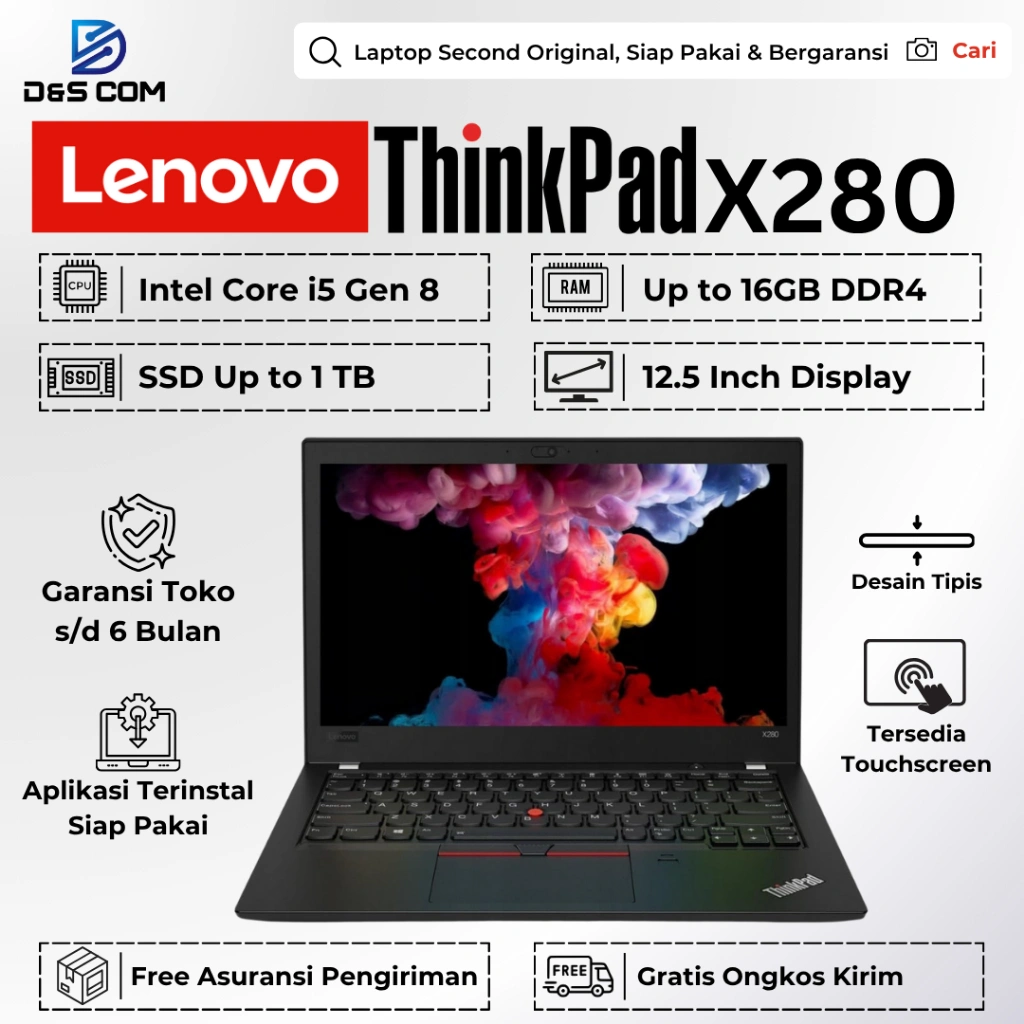 Lenovo Thinkpad X280 Core i7 / i5 Gen 8 16GB 512GB - Laptop Second Bergaransi Siap Pakai Original