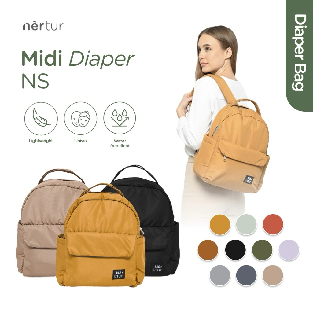 NERTUR Tas Perlengkapan Bayi Diaper Bag Midi Diaper NS 15L Water Repellent