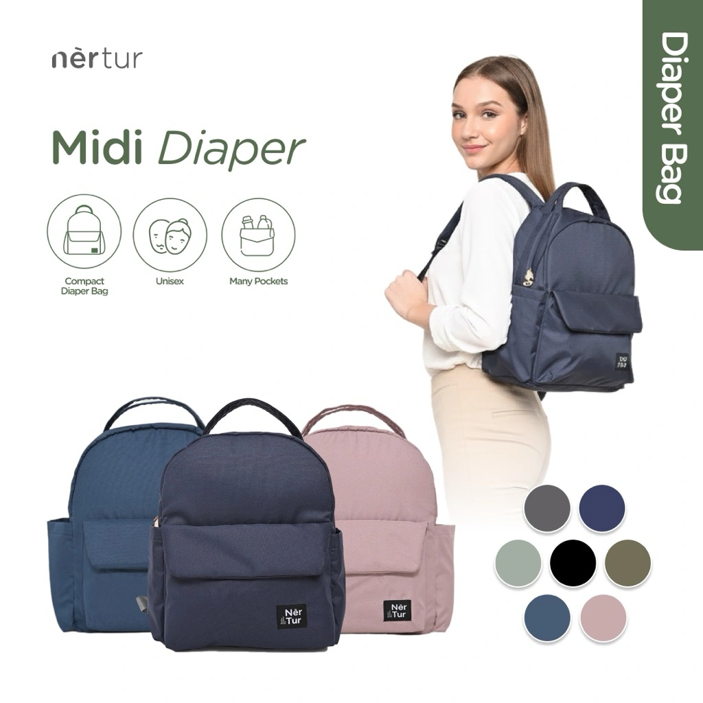 NERTUR Tas Perlengkapan Bayi Diaper Bag Midi Diaper 15L