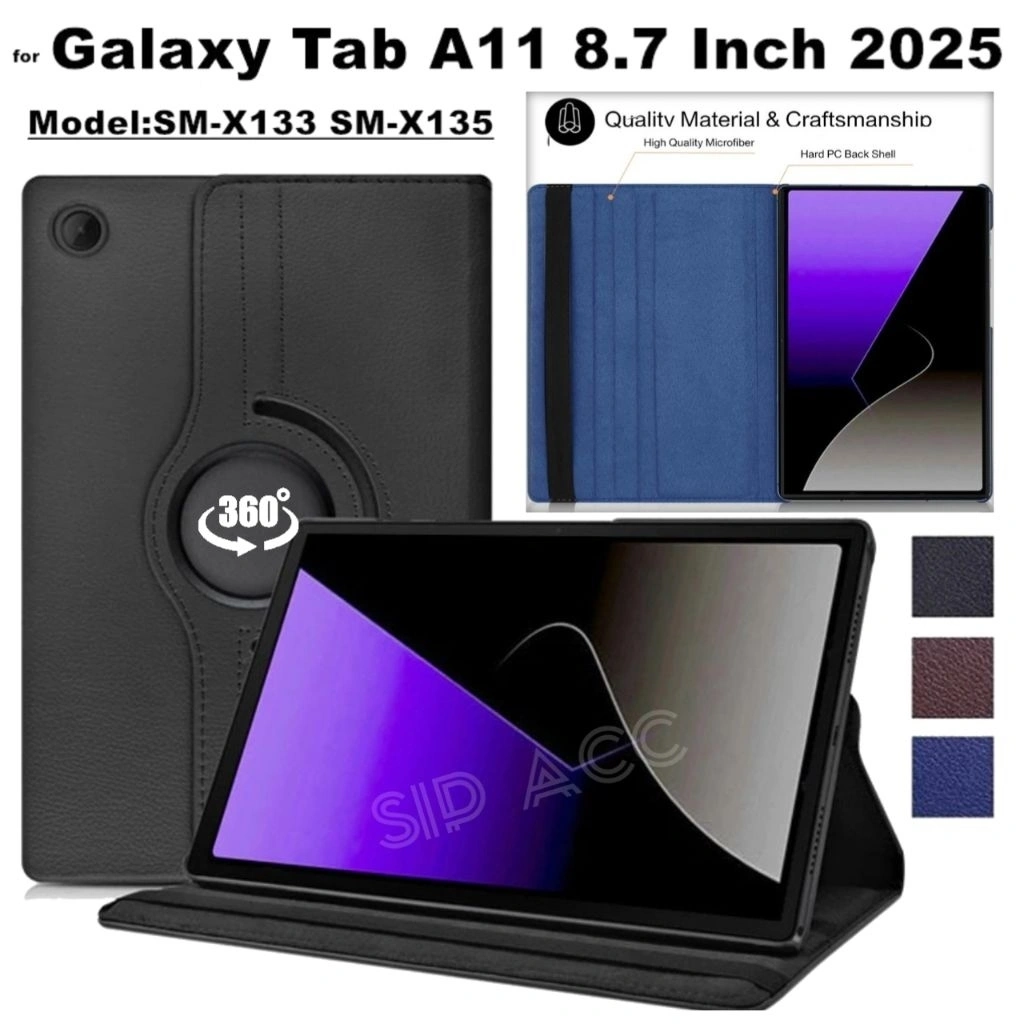 Case Samsung Tab A11 - 2025 8.7 Inch X133 X135 Rotary Leather Case Flip Book Cover Tab Sarung Tablet