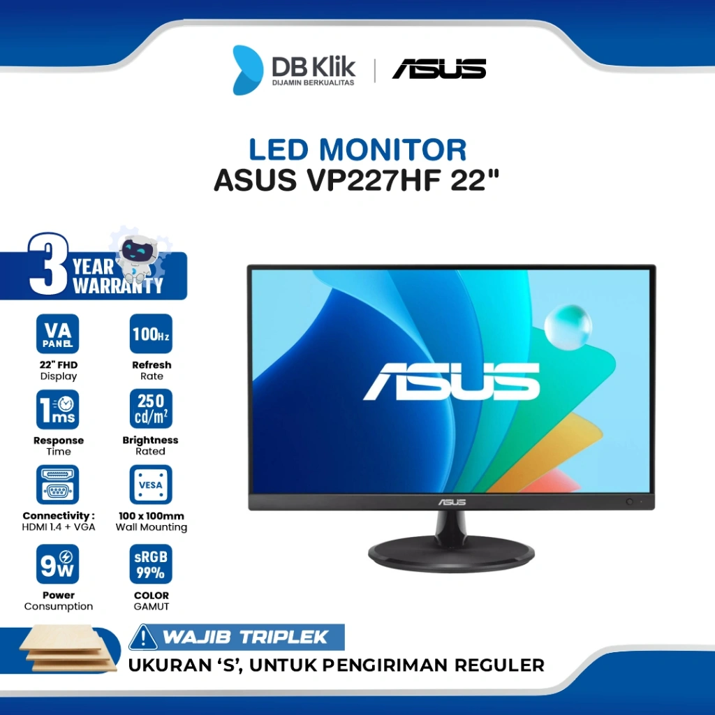 ASUS VP227HF LED Monitor 22" VA FHD 100Hz 1ms HDMI VGA