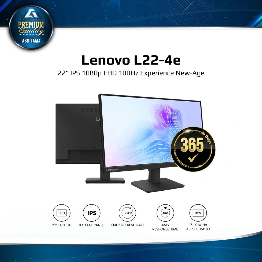 LENOVO L22-4E 21.5" IPS FHD 1080p 100Hz 4ms 99% sRGB HDMI1.4x1 VGAx1 Vesa 100x100