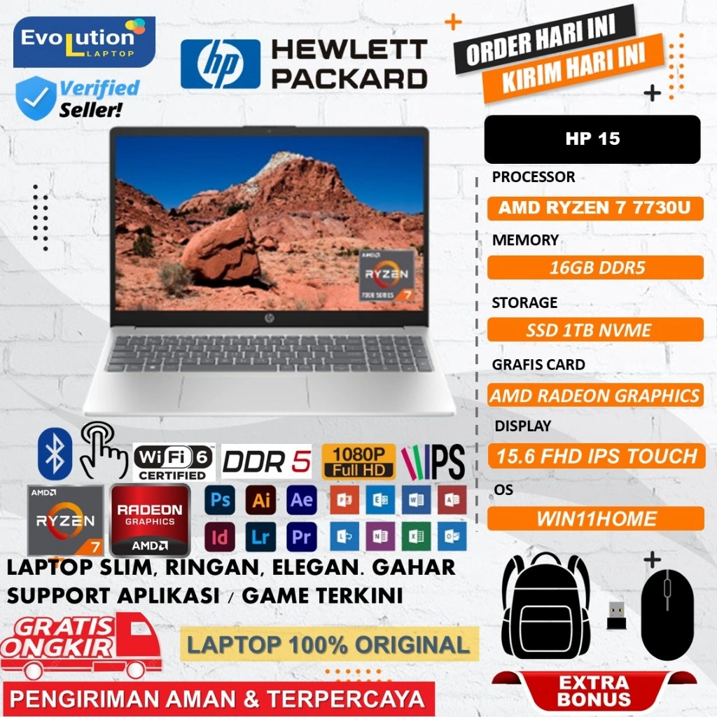 Laptop TouchScren Hp 15 AMD RYZEN 7 7730U 32GB 1TB 15.6 FHD IPS Windows 11 Home Silver