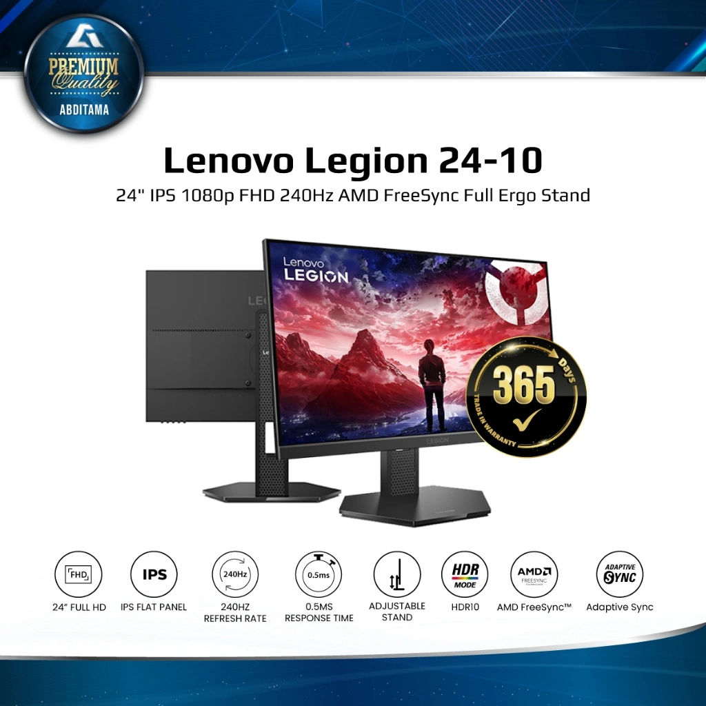 LENOVO Legion 24-10 24" IPS FHD 1080p 240Hz 0.5ms 99% sRGB HDMI2.1x2 DP1.4x1 FreeSync Ergo