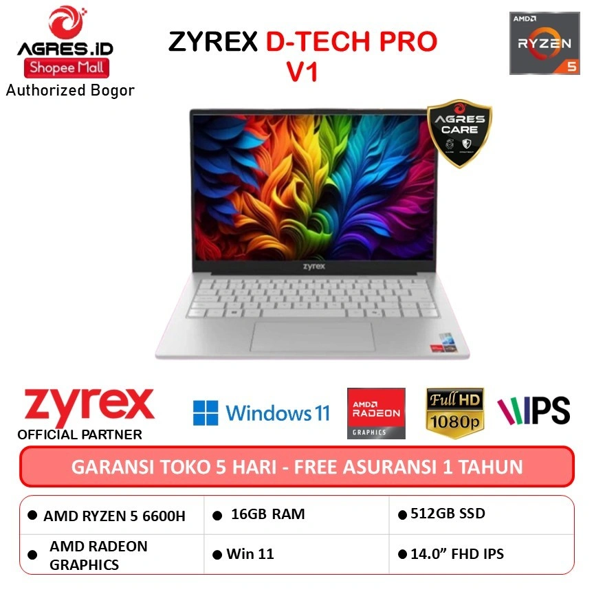 ZYREX D-TECH PRO V1 RYZEN 5 6600H 16GB 512GB W11 14.0FHD IPS