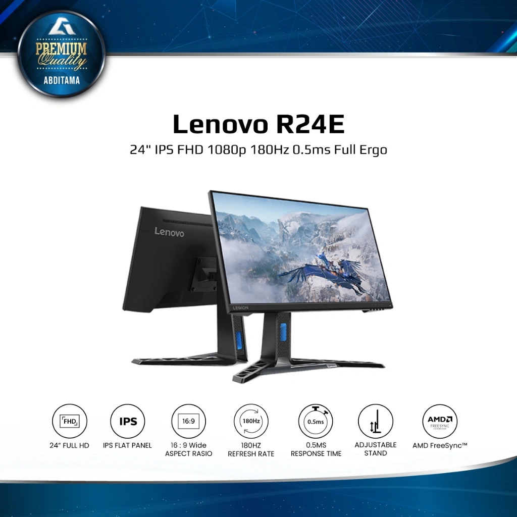 Monitor LENOVO R24E 24" IPS FHD 1080p 180Hz HDMI 2.1x1 DP 1.4x1 0.5ms Full Ergo Vesa 100x100mm
