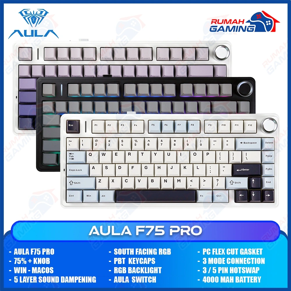 AULA F75 PRO - 75% Compact - 3 Mode - Gaske Mount - RGB - PBT Keycap - South Face - Mechanical Keyboard