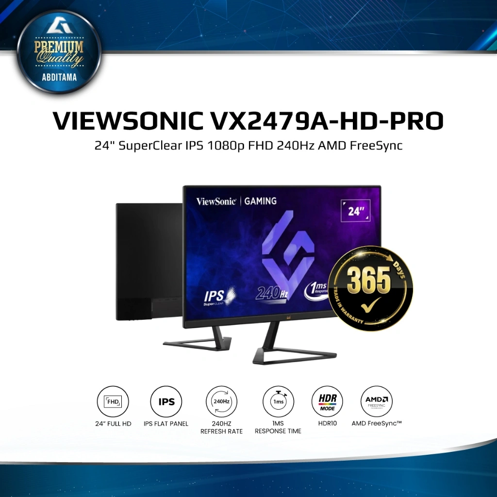 VIEWSONIC VX2479A-HD-PRO 24 IPS FHD 240Hz 1ms HDMI 1.4x2 DP 1.4x1 HDR10 FreeSync Gaming Monitor