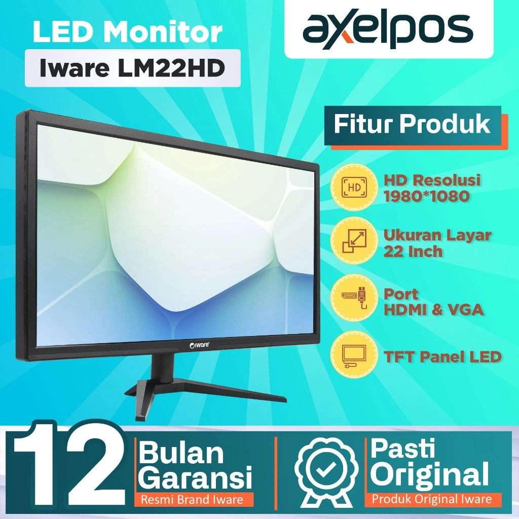 Axelpos LED Display Monitor HD Resolusi 22 Inch Wide Screen Iware LM22HD