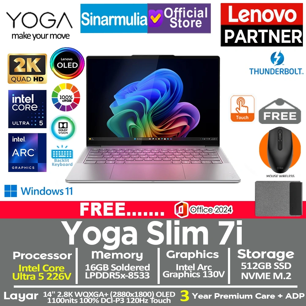 Lenovo Yoga Slim 7i Aura Edition Ultra 5 226V 512GB SSD 16GB 2.8K WQXGA+ OLED 120Hz 100%sRGB Copilot+ Touch Win11+OHS
