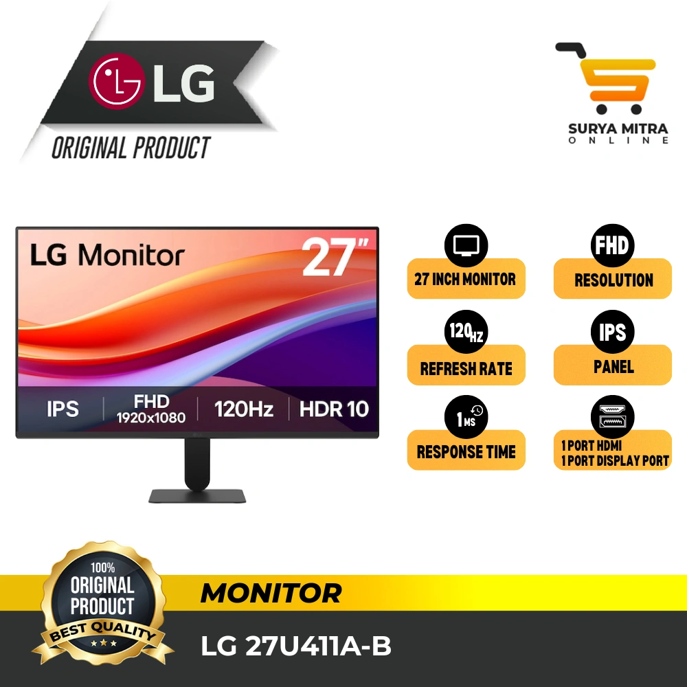 Monitor LG 27U411A-B (Pengganti 27MR400-B) 27'' 100Hz Full HD Display with AMD FreeSync