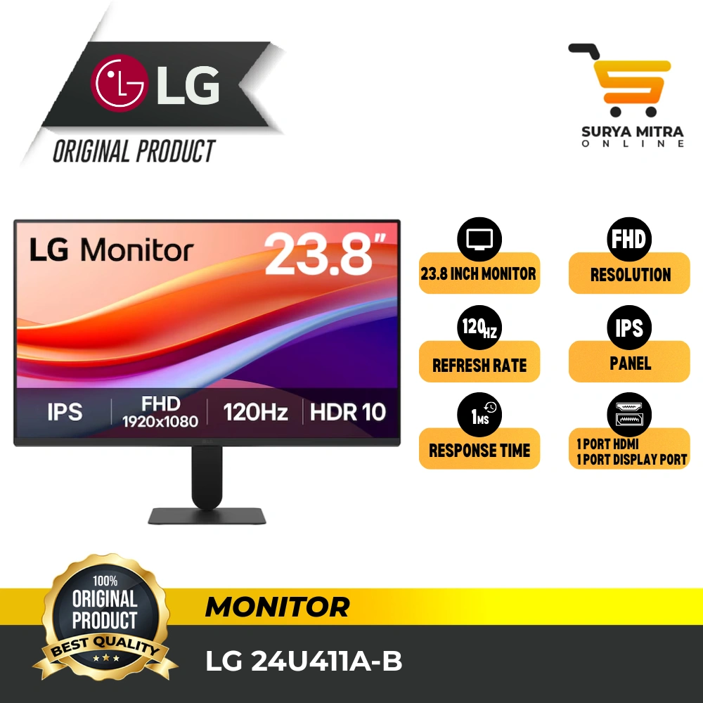 Monitor LG 24U411A-B (Pengganti 24MR400-B) 24'' Full HD 100Hz Display with AMD FreeSync